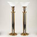 Machine age pair of torchere table lamps brass chromed steel and glass 25 x 8 14 dia
