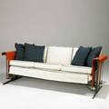 Modern garden glider enameled steel chrome and cotton canvas 26 12 x 76 x 32