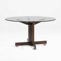 Sergio rodrigues oca dining table brazil 1960s jacaranda chrome plated steel and glass unmarked 27 x 28 dia