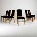 French art deco set of tallback dining chairs sycamore and velvet unmarked each 39 x 18 x 21