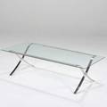 Barcelona style coffee table chrome plated steel and glass 15 x 54 x 24