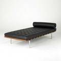 Ludwig mies van der rohe knoll studio barcelona daybed usa 2000s leather walnut and stainless steel decal label