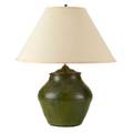 Ceramic table lamp olive and gunmetal glaze with linen shade overall 22 x 16 dia