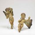 European statuettes pair of polychrome ceramic winged putti probably german or italian 19th c each 14 x 8 x 10