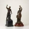 Blacksmith figures two patinated white metal statuettes ca 1900 one incised denichuse by e lamporte the other by p marius jensen taller 15
