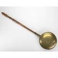 Bed warmer spun brass with faux painted wood handle 18th19th c 40 x 12