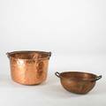 Two copper vases apple butter kettle and candy bowl 19th c larger 20 x 29 x 25 12