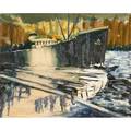 John r grabach american 18861981 oil on board of freighter in new york harbor framed estate stamp of the artist verso 15 34 x 19 34