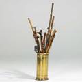 Cane group twentysix pieces walking sticks canes riding crops umbrellas etc in brass umbrella stand longest 55 12