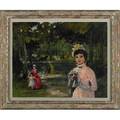 Belle epoque parisian scene 20th c oil on canvas of a park scene framed illegibly signed 24 x 30