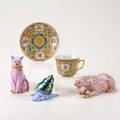 Herend etc five porcelain pieces herend leopard cat and snail together with chinese enameled cup and saucer tallest 4 12