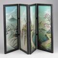 Asian screen small fourpaneled scren with painted landscapes signed each panel 28 x 14 x 1