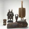 African carved wood five pieces 20th c two masks senufu bird etc tallest 33 12
