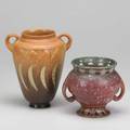 Roseville two falline vases and red ferella unmarked taller 8 12
