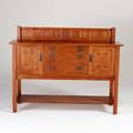 Stickley by audi contemporary sideboard with three drawers two doors and gallery late 20th c quartersawn oak oak veneer and copper patinated pulls branded metal tag 46 x 60 x 22