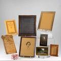Roycroft sixteen pieces ten copper frames assorted ephemera embroidered box etc largest 12