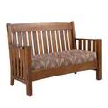 Cortland droparm settee early 20th c quartersawn oak flame stitch upholstery on dropin spring seat unmarked 37 12 x 61 x 26