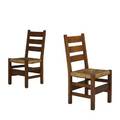Gustav stickley pair of ladderback side chairs early 20th c quartersawn oak rush seats red compass mark each 37 12 x 18 x 20