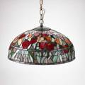 Leaded glass ceiling fixture decorated with tulips 20th c 20 dia