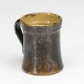 George ohr mug in speckled olive green and gunmetal glaze stamped signature 3 34 x 3 dia