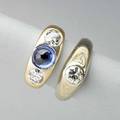 Two gypsy style rings with diamonds 19301950 threestone ring with two diamonds and sapphire cabochon 18k wg with single diamond three transitional cut diamonds approx 170 cts tw 95 dwt