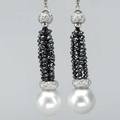 Black diamond and pearl earrings contemporary 18k wg and colorless diamond rondelles join cascade of black diamond beads and 146 mm white south sea pearls diamonds approx 25 cts tw 12 dwt 18