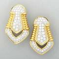 Diamond 18k gold and platinum ear clips ca 1980 geometric articulated form with approx 32 cts tw diamond pave 17 dwt 268 gs 1 12 x 78