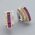 Krypell ruby diamond 14k yellow gold ear clips ca 1980 slightly arched with channels of circular diamonds approx 160 cts tw and calibrated rubies 3 cts tw 138 dwt 215 gs 1 x 12 c