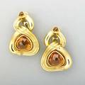 Citrine 18k pendant earclips italy ca 19801990 triangular cushion cut gems on bright links 297 dwt 463 gs 1 34 x 1 14