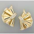 18k diamond ruffle ear clips ca 1980 bright yellow gold with circular brilliant cut diamonds approx 405 cts tw 241 dwt 376 gs 1 34 x 1 14