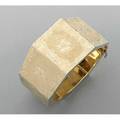 Broad faceted gold cuff ca 1960 floral and textured panels slightly tapered 449 dwt gw 698 gs gw 1 12 x 1 18 interior 2 14 x 2