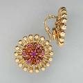 Tiffany  co gold citrine and ruby ear clips ca 1950 14k yg chrysanthemum blossoms 116 dwt 181 gs 1