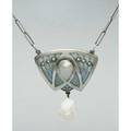 Jugendstil pendant by heinrich levinger pforzheim ca 1902 blue pliqueajour enamel in 900 silver with split and blister pearls suspends pear shaped baroque river pearl levinger mark and depose