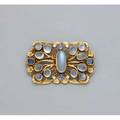 Arts and crafts jeweled gold brooch ca 1920 pierced with moonstone cabochons calibre cut sapphires and omc diamonds on flowering forged branches unsigned 111 dwt 173 gs 1 14 x 2