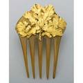 Sculpted gold and horn comb by crane  theurer newark ca 1905 18k yg designed as oak leaves and acorns on a branch 449 dwt gw 698 gs gw 5 14 x 3 12