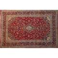 Persian kashan oriental rug red center medallion on blue ground with all over floral decoration ca 1970 105 x 139