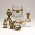 Bronze mounted crystal seven items include two jewelry caskets two eggshaped lighters etc 19th20th c some marked france tallest 6 34