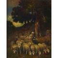 Charles emile jacque french 18131894 oil on canvas of pastoral landscape with shepherd and flock framed signed 14 x 11 12