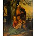 19th c german school oil on tin religious scene of the holy family in a pastoral landscape framed 13 14 x 11 14