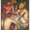 Valentin vidaurreta mexican 19021955 watercolor gouache of a seated group and guitarist framed signed 18 14 x 17 12 sight