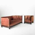 Empire parlor set mahogany frames with carved spiral turned columns early 20th c sofa 32 12 x 83 x 34