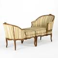 Louis xv chaise lounge twopiece carved walnut frame with silk damask upholstery 20th c 37 12 x 79 x 30