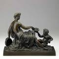 Bronze sculpture classical figure of a nude woman with tambourine and putto 19th20th c signed illegibly 13 x 16 x 6 14