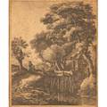 Anthonie waterloo dutch ca 16101690 etching of a figure by a watermill signed in plate 11 14 x 9 18