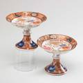 Japanese porcelain pair of tazzas with polychrome and gilt decoration late 18thearly 19th c marked 5 12 x 7 14 dia