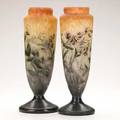 Muller freres pair of enameled cameo glass vases decorated with sweet pea 20th c signed mueller fres luneville 13