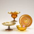 Tiffany four favrile items early 20th c lily pad footed compote fingerbowl with underplate and coupe all marked tallest 4 14
