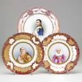 Porcelain portrait plates three with gilt decorated borders depicting napoleon and two other royal subjects 19th c 9 12 dia