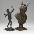 Two european bronzes bust of mercury and fawn 19th20th c taller 14