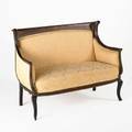 Edwardian loveseat mahogany frame with line inlay on cabriole legs ca 1900 36 x 46 x 19 12